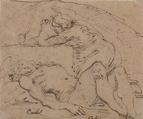 The Dead Christ Mourned by Saint Mary Magdalen (recto); The Holy Family with an Attendant (verso), Giuseppe Cades (Italian, Rome 1750–1799 Rome), Pen and brown ink (recto); black chalk (verso)